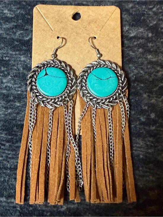Jewelry - Western Turquoise Fringe Tassel Dangle Earrings Boho Cowgirl Brown